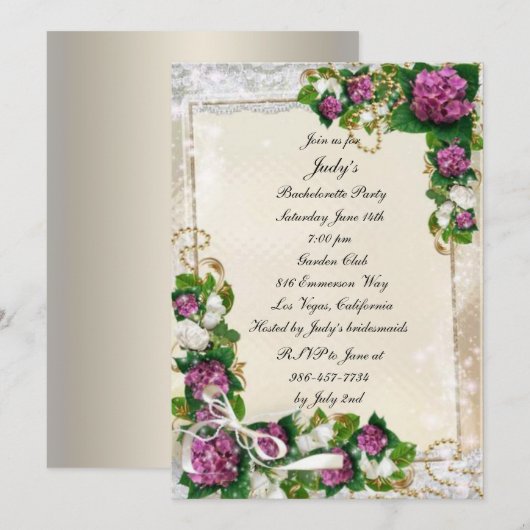 Invitation Hydrangée Violette Et Dentelle Bachelorette (Devant / Derrière)