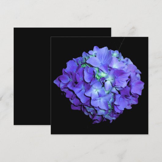 Invitation Hydrangée violette et turquoise, fleurs bleu viole (Devant / Derrière)