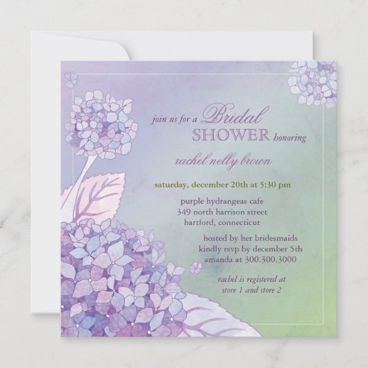 Invitation Hydrangée violette moderne Fête des mariées floral (Devant)