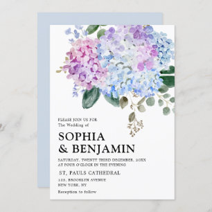 Invitation Hydrangées bleu pâle rose pastel mariage
