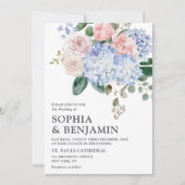 Invitation Hydrangées bleu pâle rose pastel mariage (Devant)