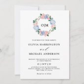 Invitation Hydrangées bleu pâle rose pastel mariage (Devant)
