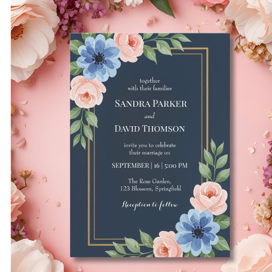 Invitation Hydrangées bleu pâle rose pastel mariage