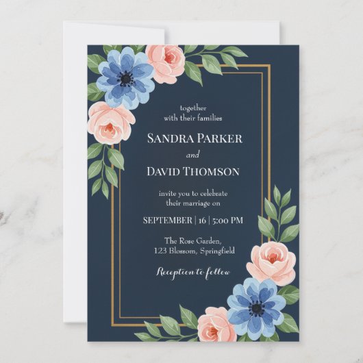 Invitation Hydrangées bleu pâle rose pastel mariage (Devant)