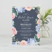 Invitation Hydrangées bleu poussiéreux Fête des mariées Tea P (Debout devant)