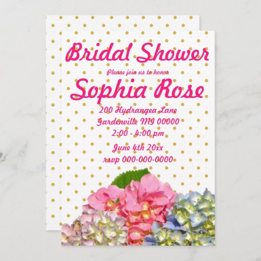 Invitation Hydrangées florales rose pâle bleu jaune vert (Devant / Derrière)