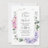 Invitation Hydrangées rose pâle et mariage d'eucalyptus (Devant)