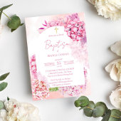 Invitation Hydrangées roses élégant arche fleurie baptême