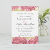 Invitation Hydrangées roses et bandes d'or (Debout devant)