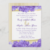 Invitation Hydrangées violettes et bandes d'or (Devant / Derrière)