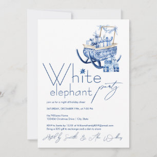 Invitation Hygge minimaliste bleu Noël blanc Eléphant