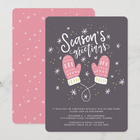 Invitation Hygge Mittens Fête de Noël (Devant / Derrière)