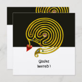 Invitation HYPER LABYRINTH noir et blanc, rouge, or métalliqu (Devant / Derrière)