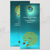Invitation HYPER LABYRINTHE , bleu jaune aqua brillant (Devant / Derrière)