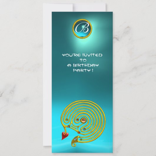 Invitation HYPER LABYRINTHE , bleu jaune aqua brillant (Devant)