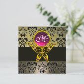 Invitation HYPER MONOGRAM BOUTTERFLY, gris damassé rose rubis (Debout devant)