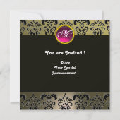 Invitation HYPER MONOGRAM BOUTTERFLY, gris damassé rose rubis (Dos)