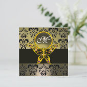 Invitation HYPER PAPILLON MONOGRAMME, agate damassé gris (Debout devant)