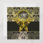 Invitation HYPER PAPILLON MONOGRAMME, agate damassé gris (Devant)