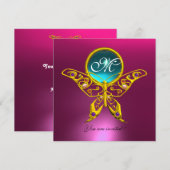 Invitation HYPER PAPILLON MONOGRAMME, bleu, rose aquamarine (Devant / Derrière)