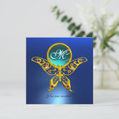 Invitation HYPER PAPILLON MONOGRAMME, bleu, turquoise aigue-m (Debout devant)