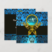 Invitation HYPER PAPILLON MONOGRAMME, damas bleu, aigue-marin (Devant / Derrière)
