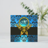 Invitation HYPER PAPILLON MONOGRAMME, damas bleu, aigue-marin (Debout devant)