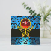Invitation HYPER PAPILLON MONOGRAMME, damas bleu, rubis rouge (Debout devant)