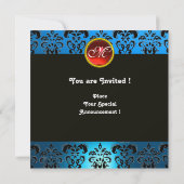 Invitation HYPER PAPILLON MONOGRAMME, damas bleu, rubis rouge (Dos)