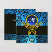 Invitation HYPER PAPILLON MONOGRAMME, damas bleu, saphir (Devant / Derrière)