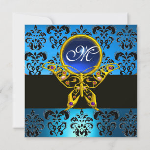 Invitation HYPER PAPILLON MONOGRAMME, damas bleu, saphir