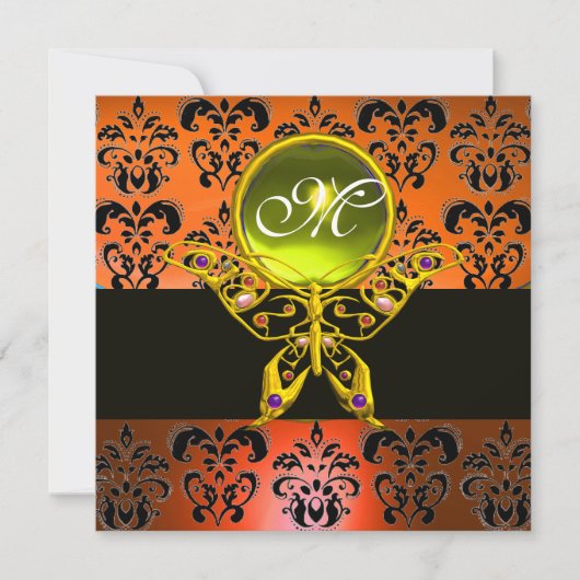 Invitation HYPER PAPILLON MONOGRAMME, damas orange, gemme jau (Devant)