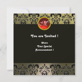 Invitation HYPER PAPILLON MONOGRAMME, gris damas rouge rubis (Dos)