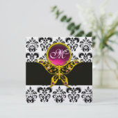 Invitation HYPER PAPILLON MONOGRAMME, noir blanc damassé, ros (Debout devant)