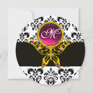 Invitation HYPER PAPILLON MONOGRAMME ROSE, damas noir blanc
