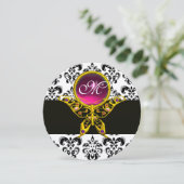 Invitation HYPER PAPILLON MONOGRAMME ROSE, damas noir blanc (Debout devant)