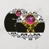 Invitation HYPER PAPILLON MONOGRAMME ROSE, damas noir blanc (Devant / Derrière)