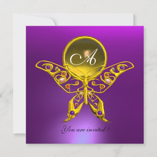 Invitation HYPER PAPILLON MONOGRAMME, topaze jaune , violet (Devant)