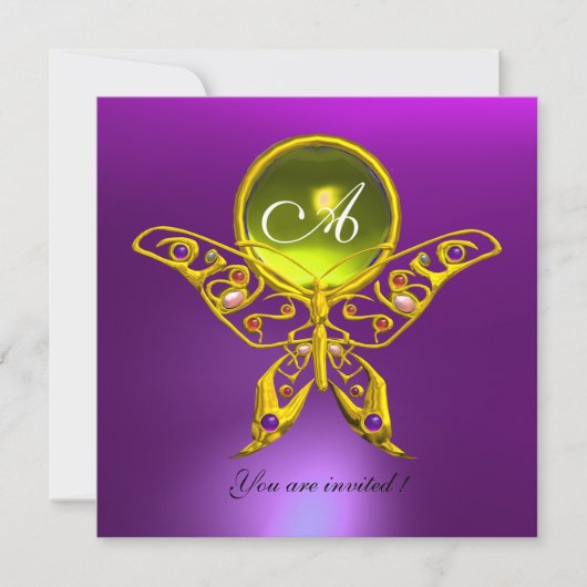 Invitation HYPER PAPILLON MONOGRAMME, topaze jaune , violet (Devant)