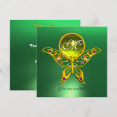 Invitation HYPER PAPILLON MONOGRAMME, vert ,topaze jaune (Devant / Derrière)