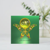 Invitation HYPER PAPILLON MONOGRAMME, vert ,topaze jaune (Debout devant)