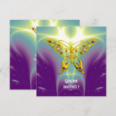 Invitation HYPER PAPILLON violet vert champagne violet (Devant / Derrière)