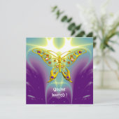 Invitation HYPER PAPILLON violet vert champagne violet (Debout devant)