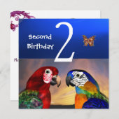 Invitation HYPER PARROTS / Deuxième fête d'anniversaire (Devant / Derrière)