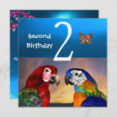 Invitation HYPER PARROTS /Deuxième fête d'anniversaire, Turqu (Devant / Derrière)