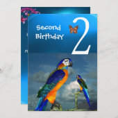 Invitation HYPER PARROTS / Deuxième fête d'anniversaire Turqu (Devant / Derrière)