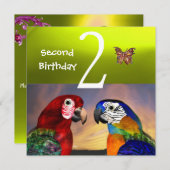 Invitation HYPER PARROTS / Fête du deuxième anniversaire, Jau (Devant / Derrière)