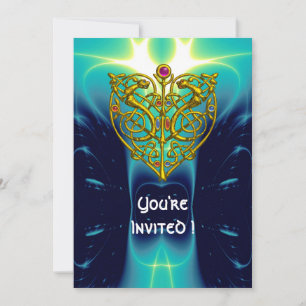 Invitation HYPER VALENTINE/COEUR CELTIQUE OR bleu aqua brilla