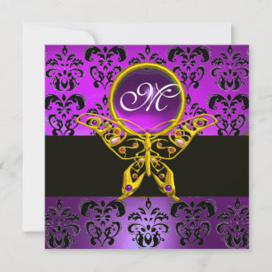 Invitation HYPÈRE PAPILLON MONOGRAMME, damas violet, améthyst