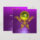 Invitation HYPÈRE PAPILLON MONOGRAMME, topaze jaune , violet (Devant / Derrière)
